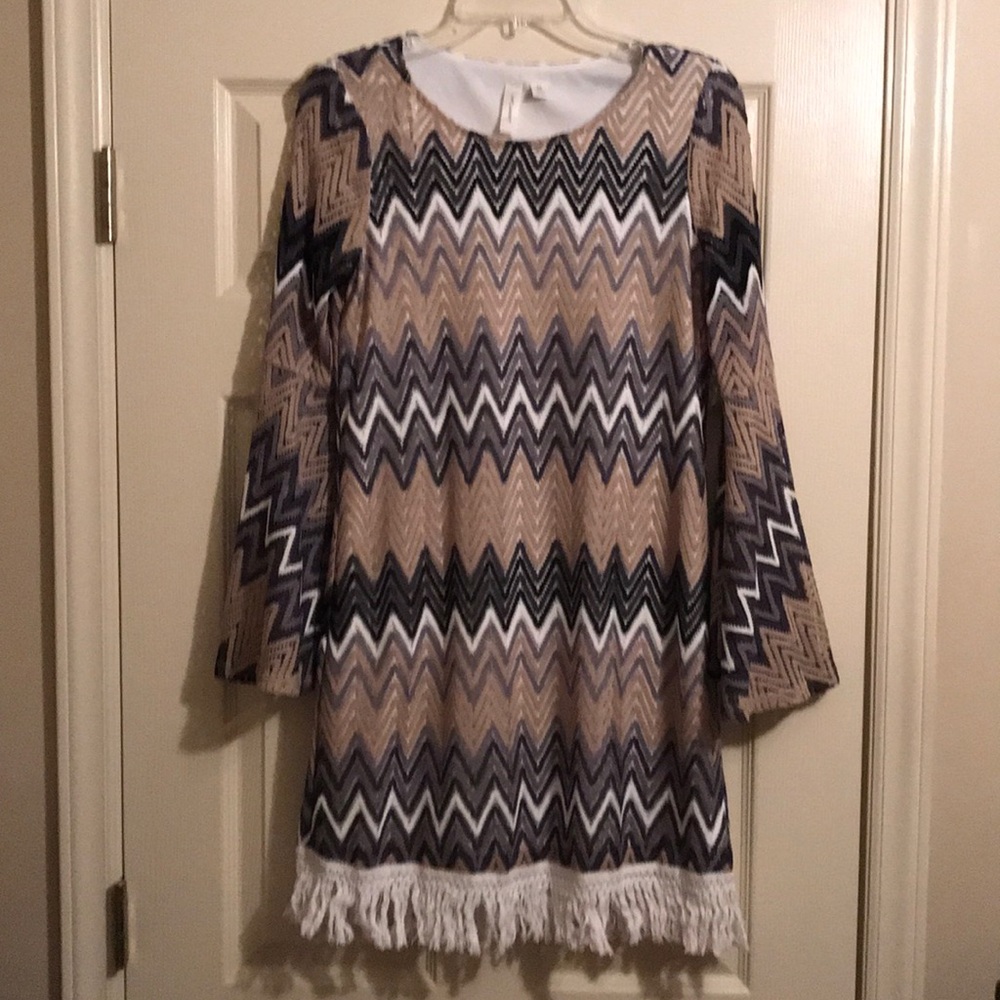 Tacera Chevron dress with fringe